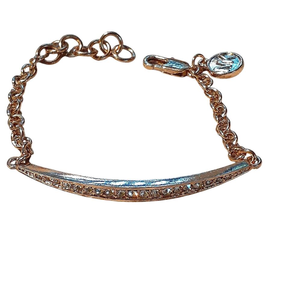 MK Michael Kors Bracelet 6.5" Wrist Classic Gold tone Rhinestone Crystals Glam